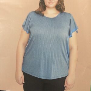 XL: 💙Philosophy Short Sleeve Flutter Pleated Top